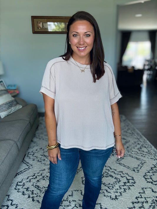 Catch Me Loungin’ Cable Ribbed Knit Top in Ash Mocha