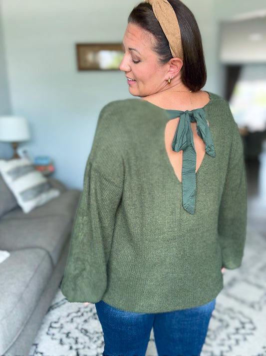 Michelle Mae - Bethany Bow Knit Sweater - Olive