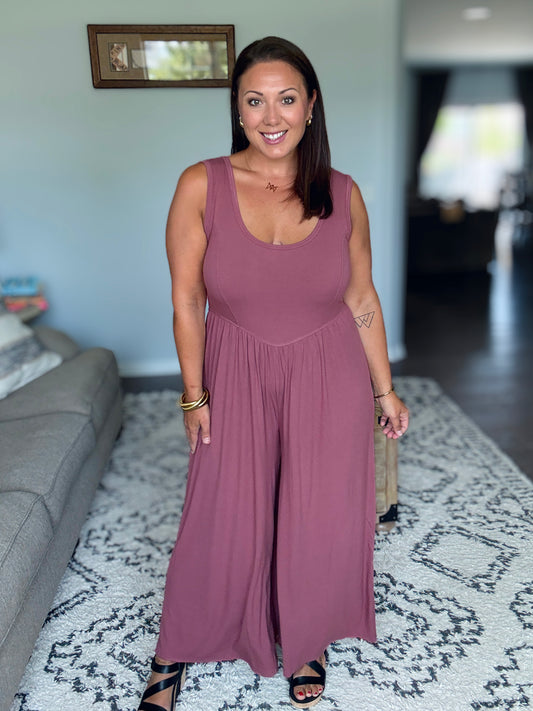 Head to Toe Whoa Gathered Wide Leg Jumpsuit in Mauve
