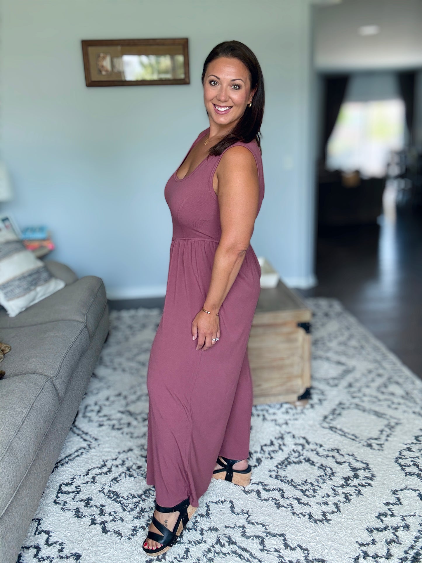 Head to Toe Whoa Gathered Wide Leg Jumpsuit in Mauve