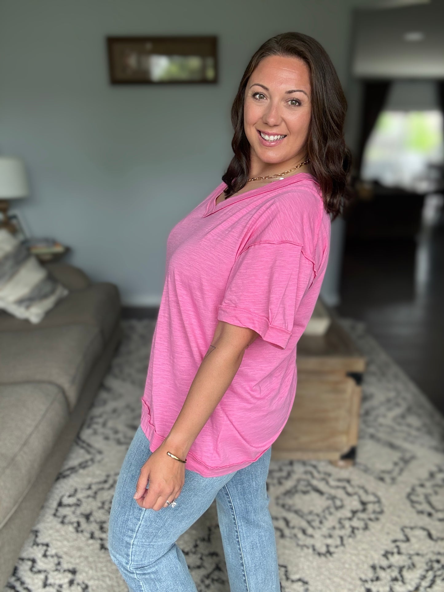Thanks To You Relaxed Tee in Pink