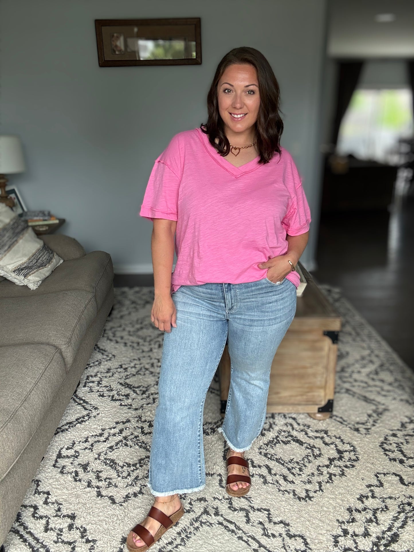 Mckaylee Mid Rise Kick Flare Jeans with Frayed Hem