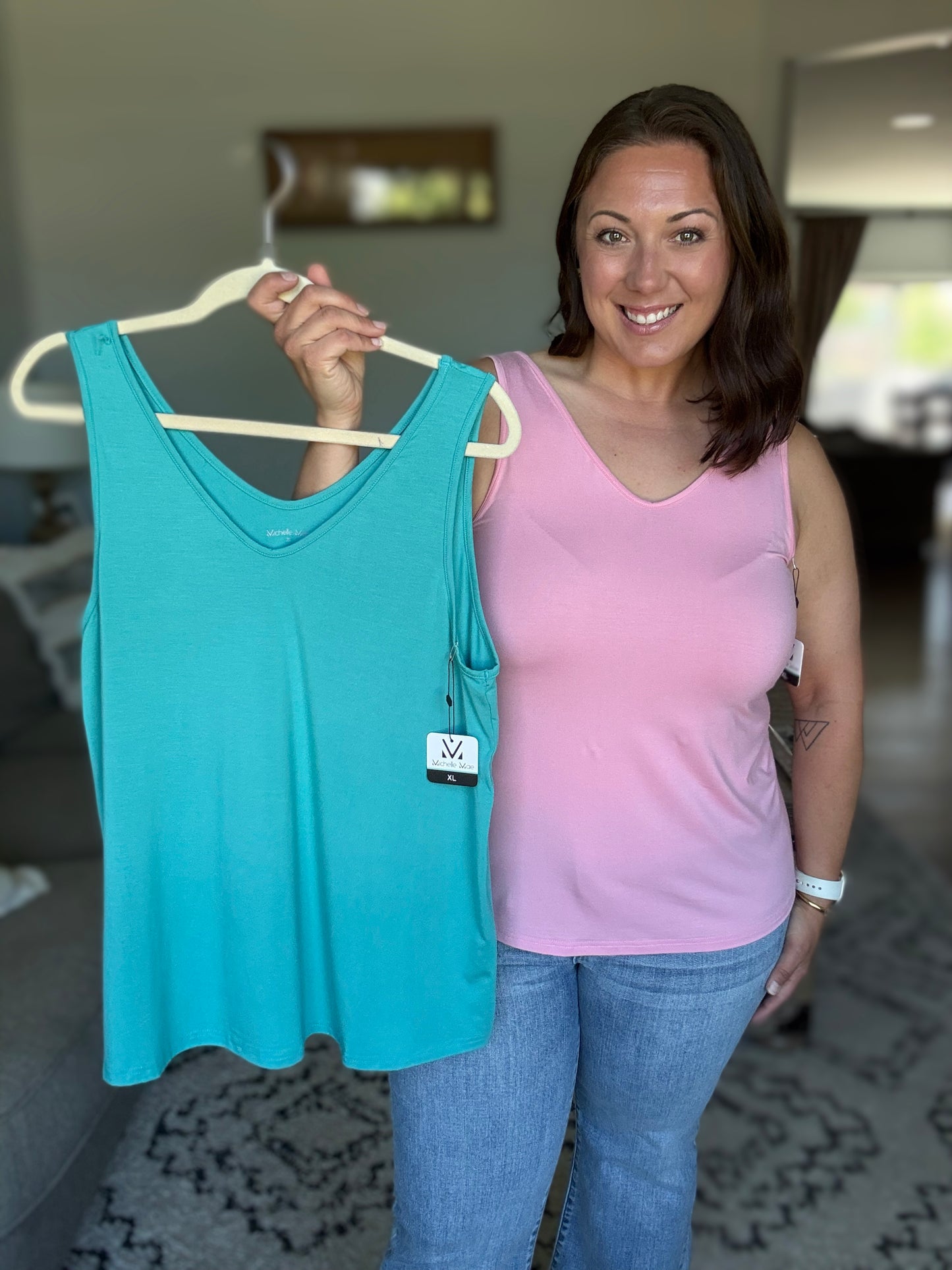 Michelle Mae Vera V Neck Tank - Pink
