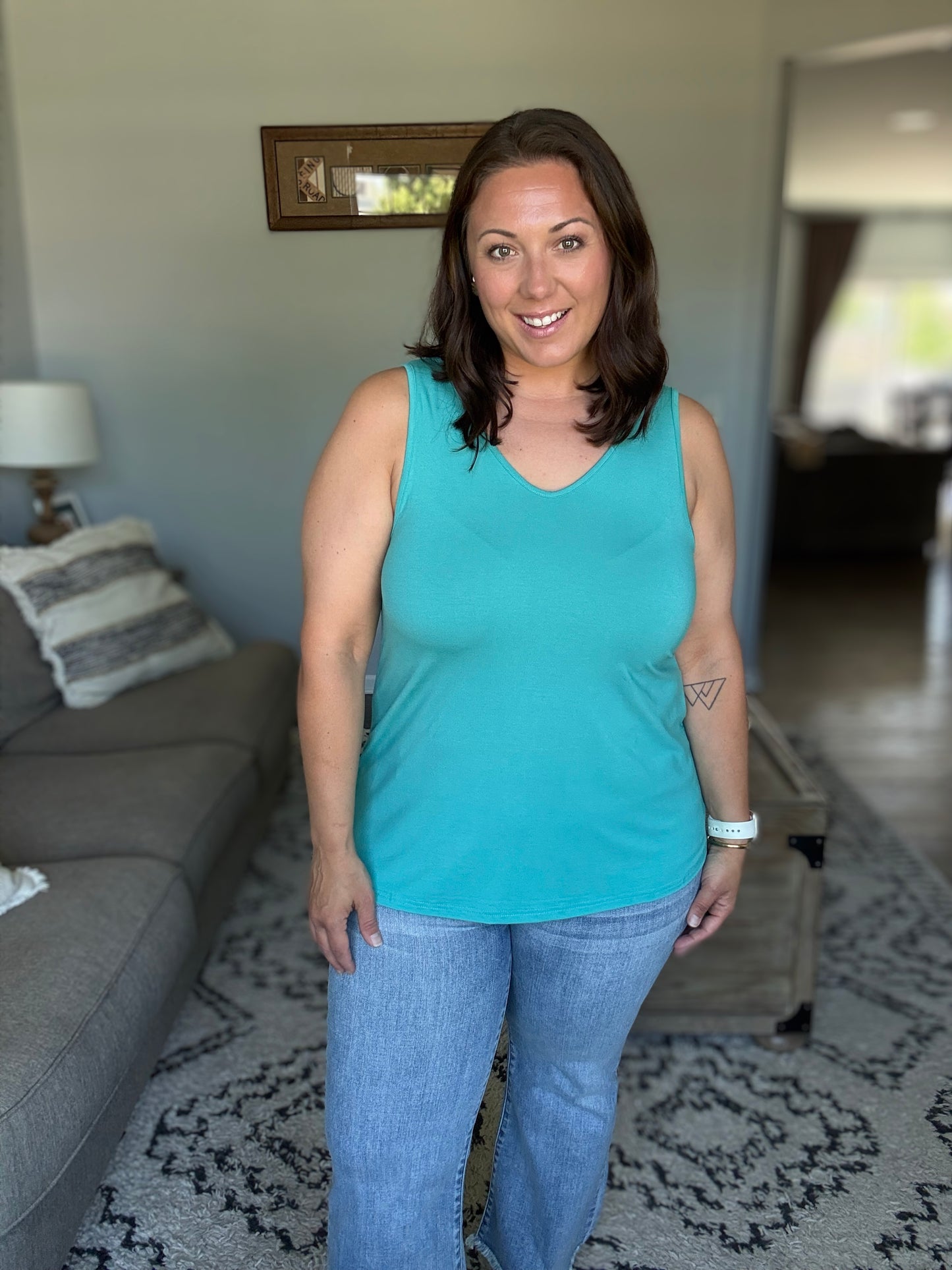 Michelle Mae Vera V Neck Tank - Teal
