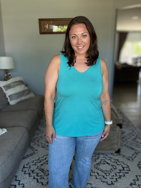 Michelle Mae Vera V Neck Tank - Teal