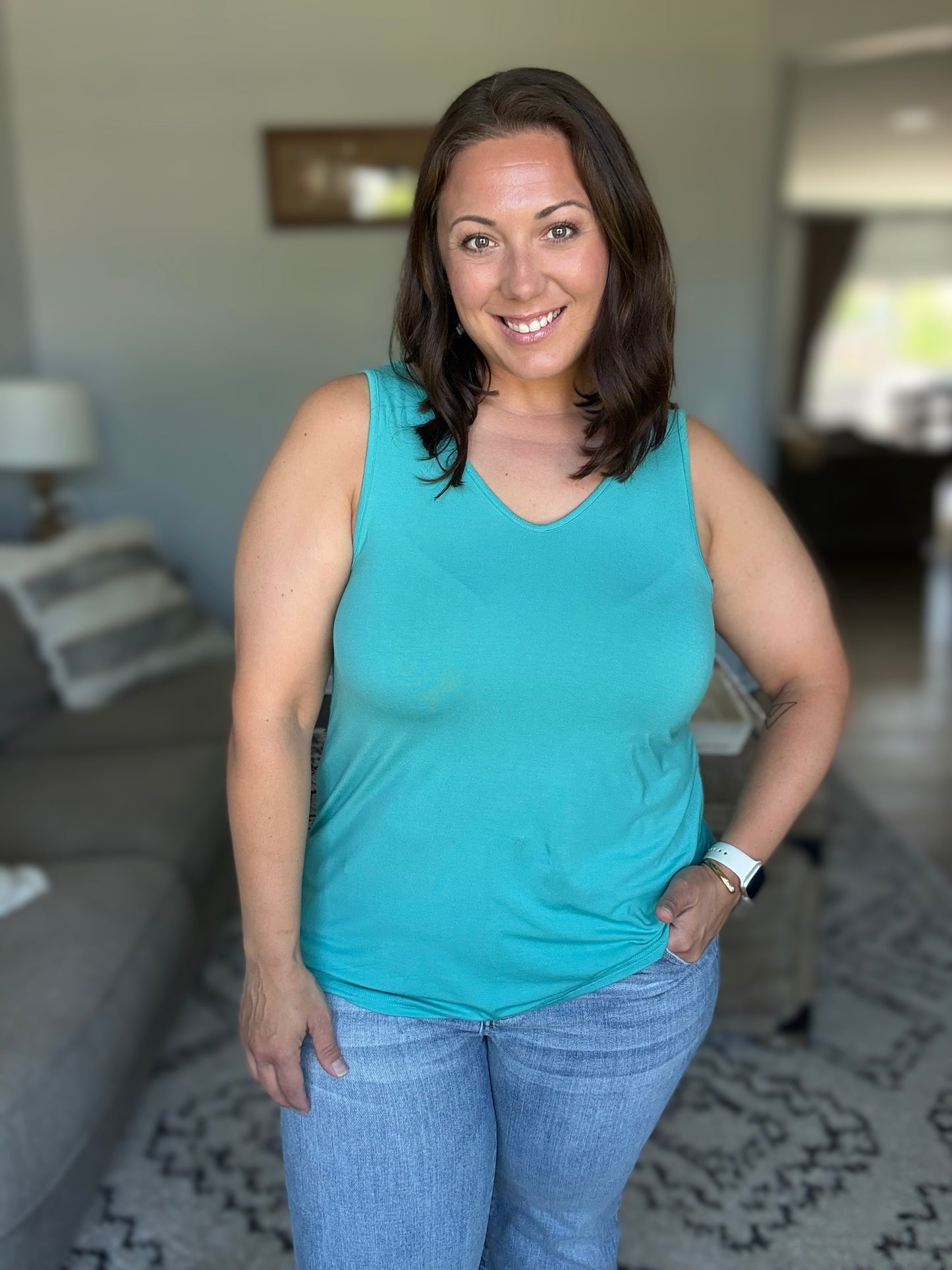 Michelle Mae Vera V Neck Tank - Teal