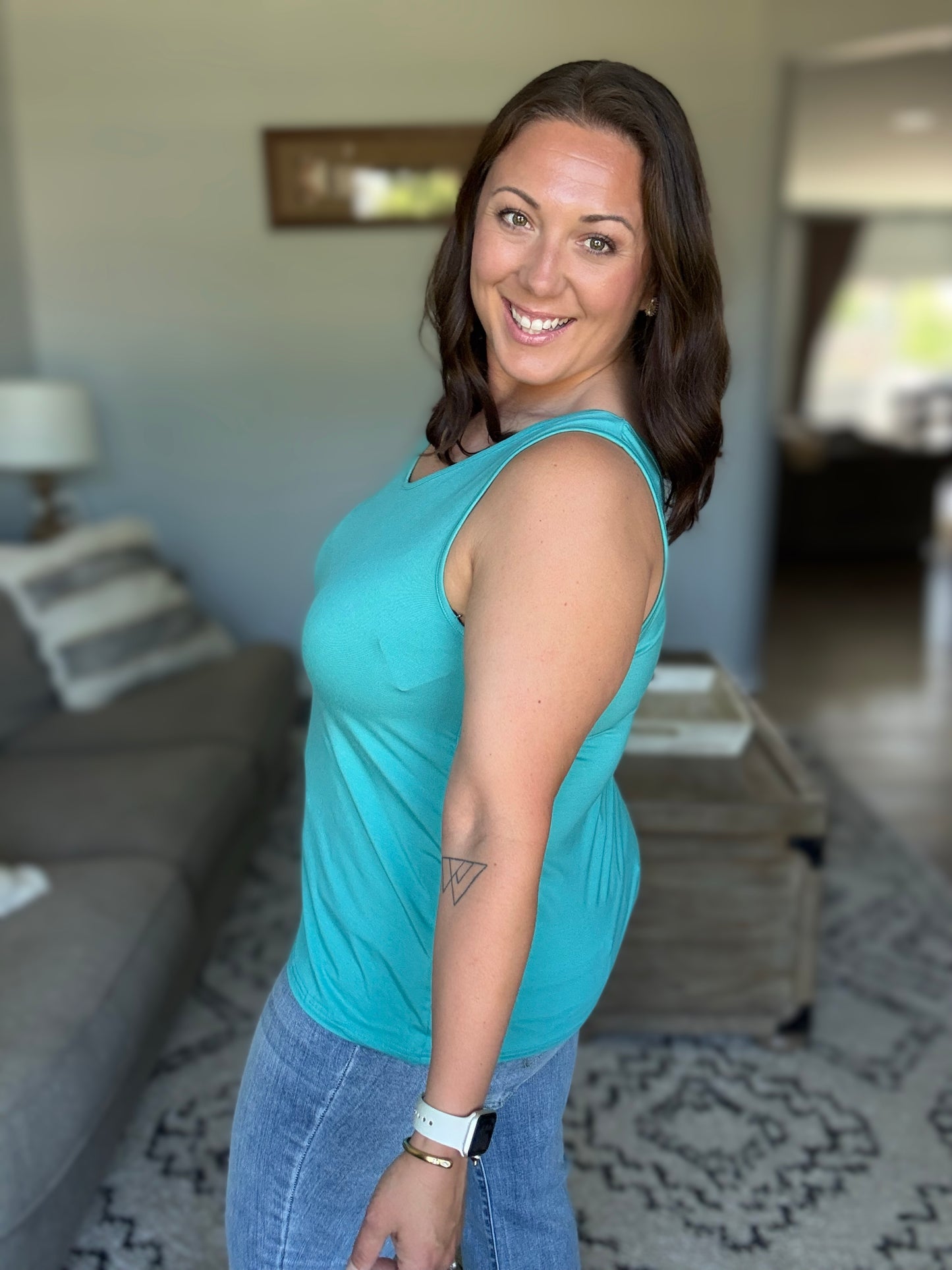 Michelle Mae Vera V Neck Tank - Teal