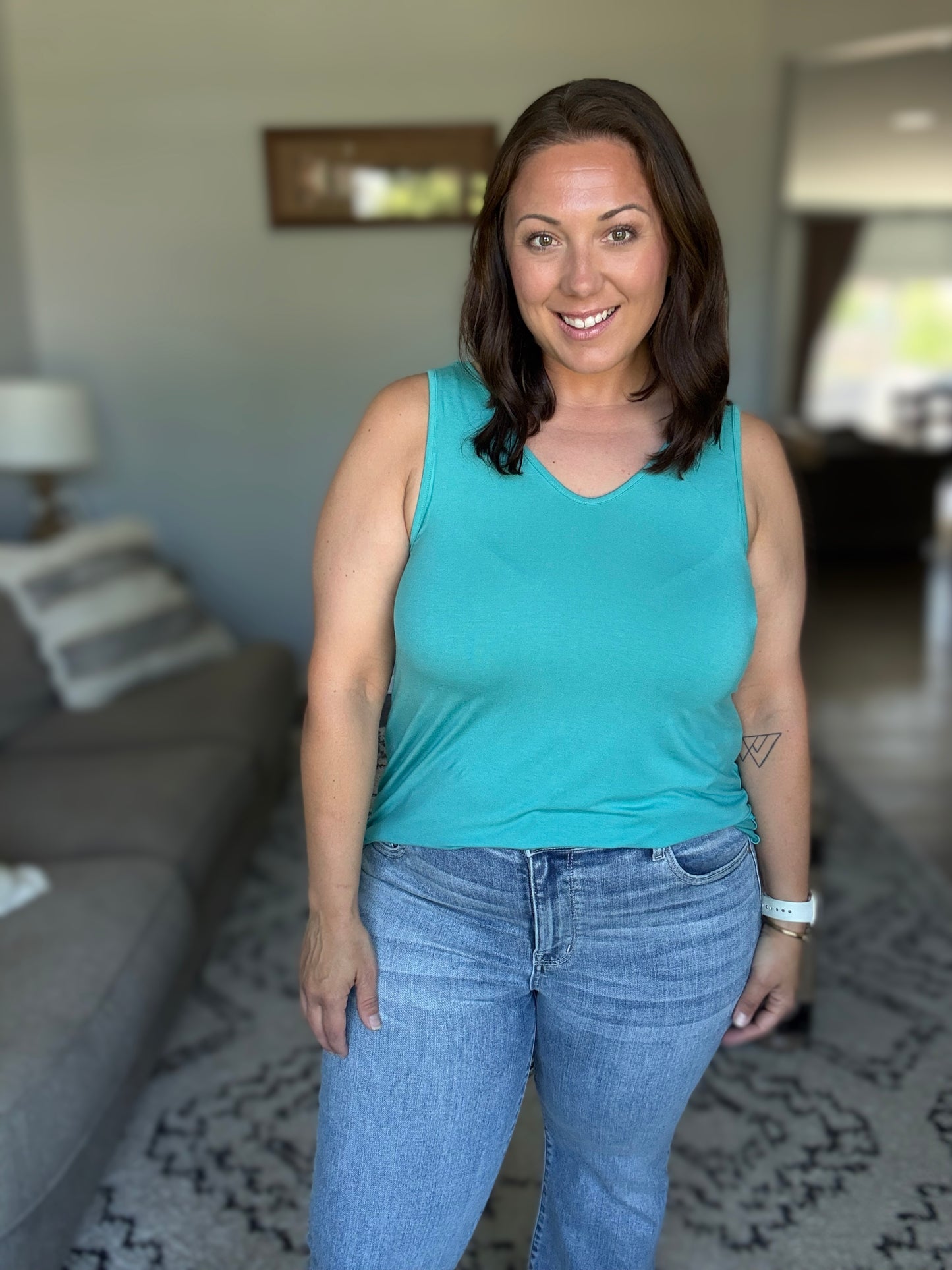 Michelle Mae Vera V Neck Tank - Teal