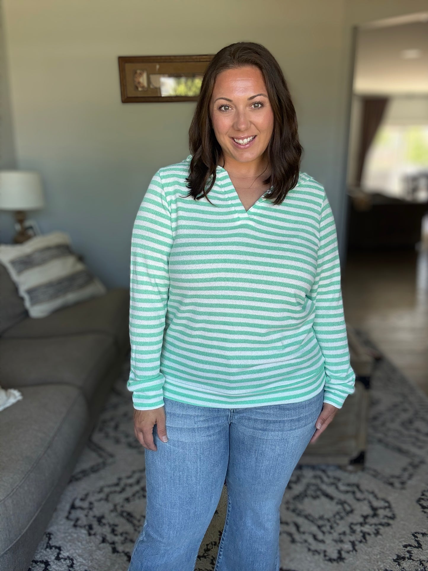 Michelle Mae Amelia Striped Hoodie - Green