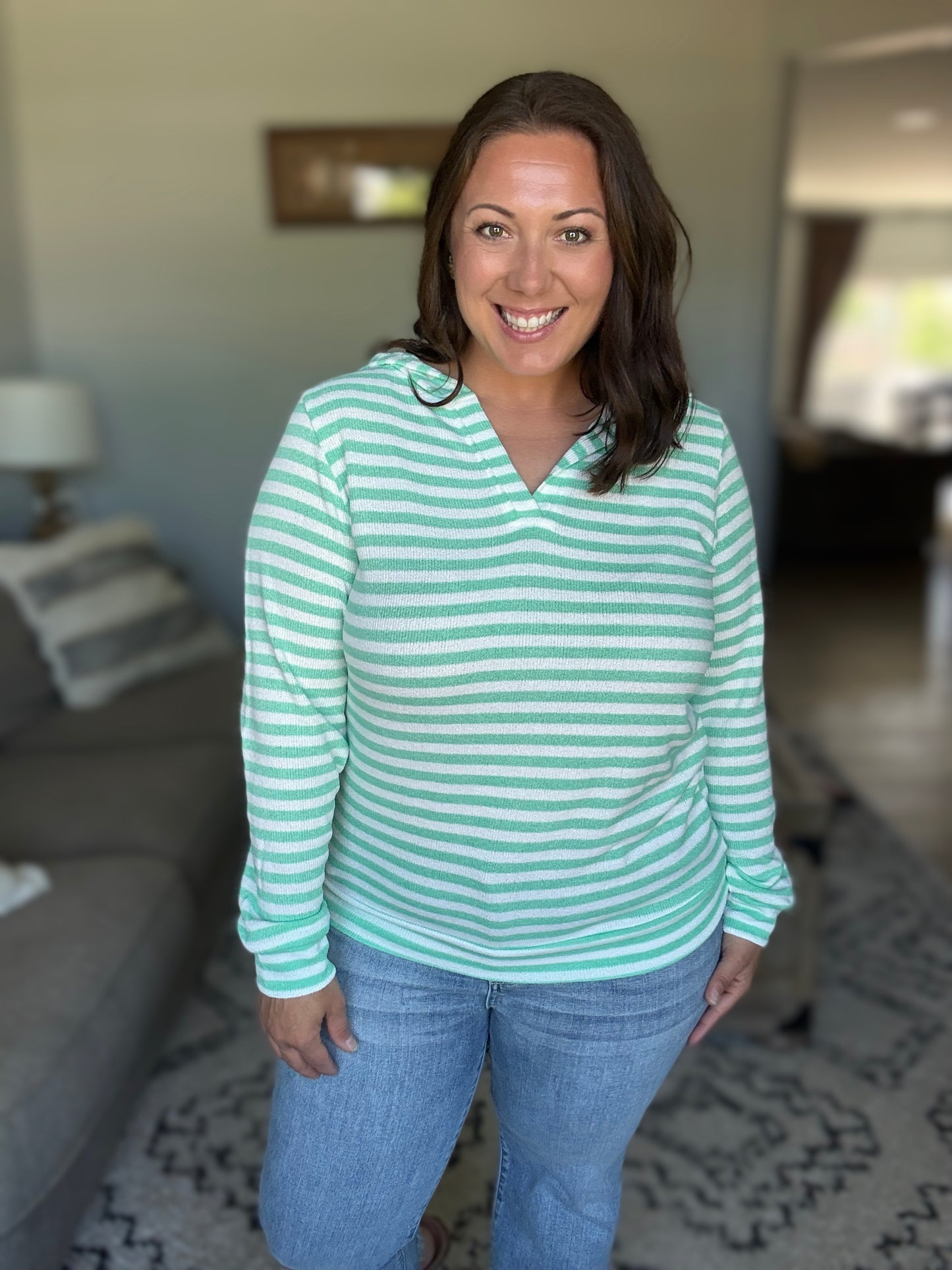 Michelle Mae Amelia Striped Hoodie - Green