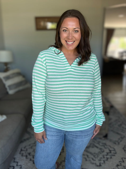 Michelle Mae Amelia Striped Hoodie - Green