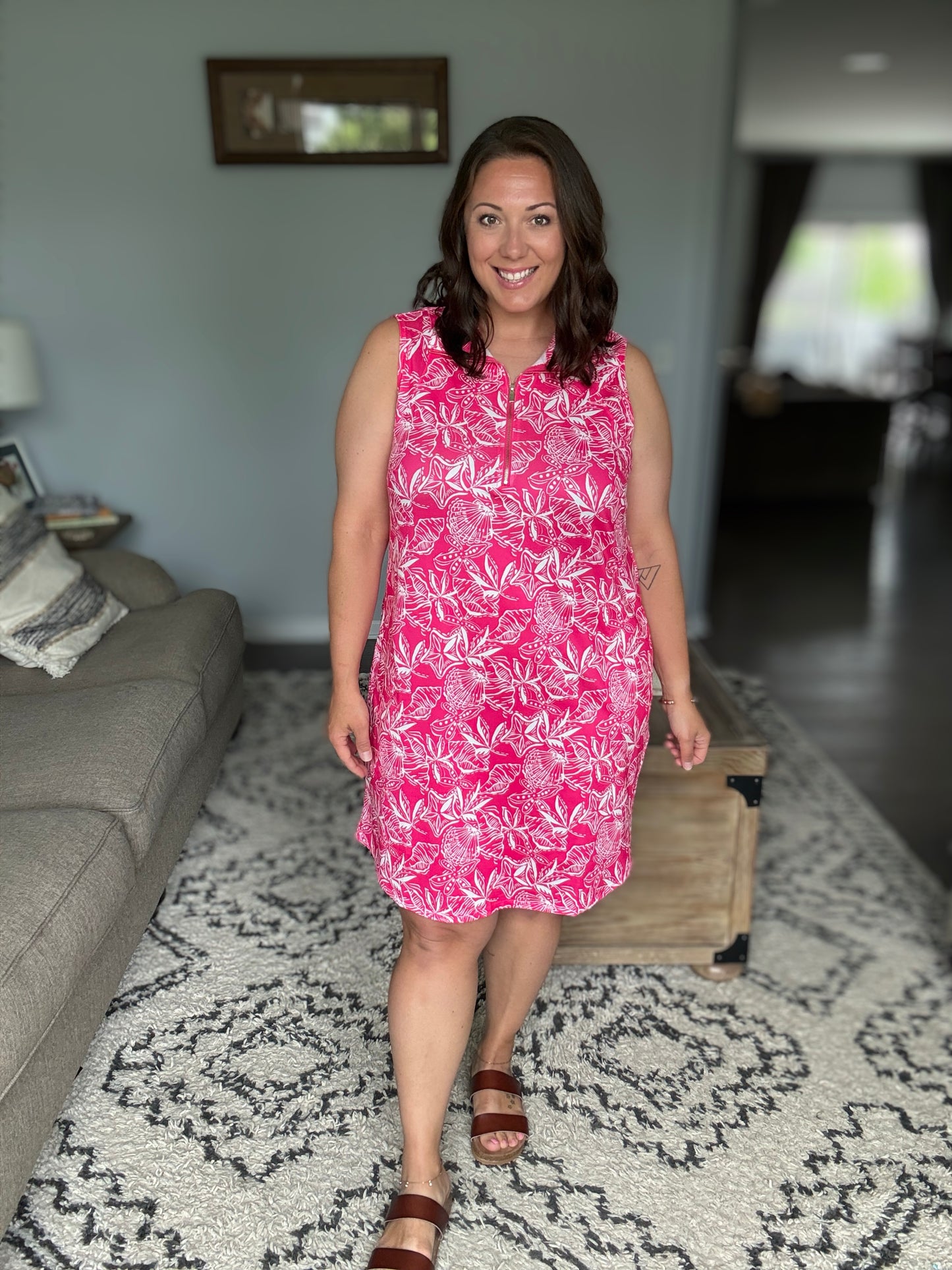 Harbour Quarter Zip Dress in Coastal Pink