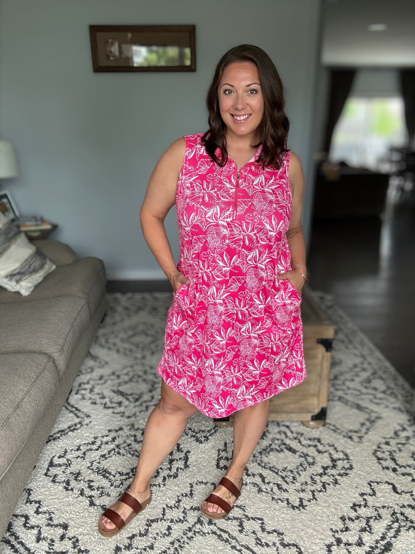 Harbour Quarter Zip Dress in Coastal Pink