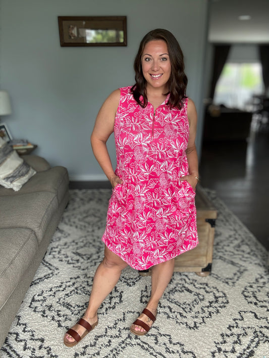 Harbour Quarter Zip Dress in Coastal Pink