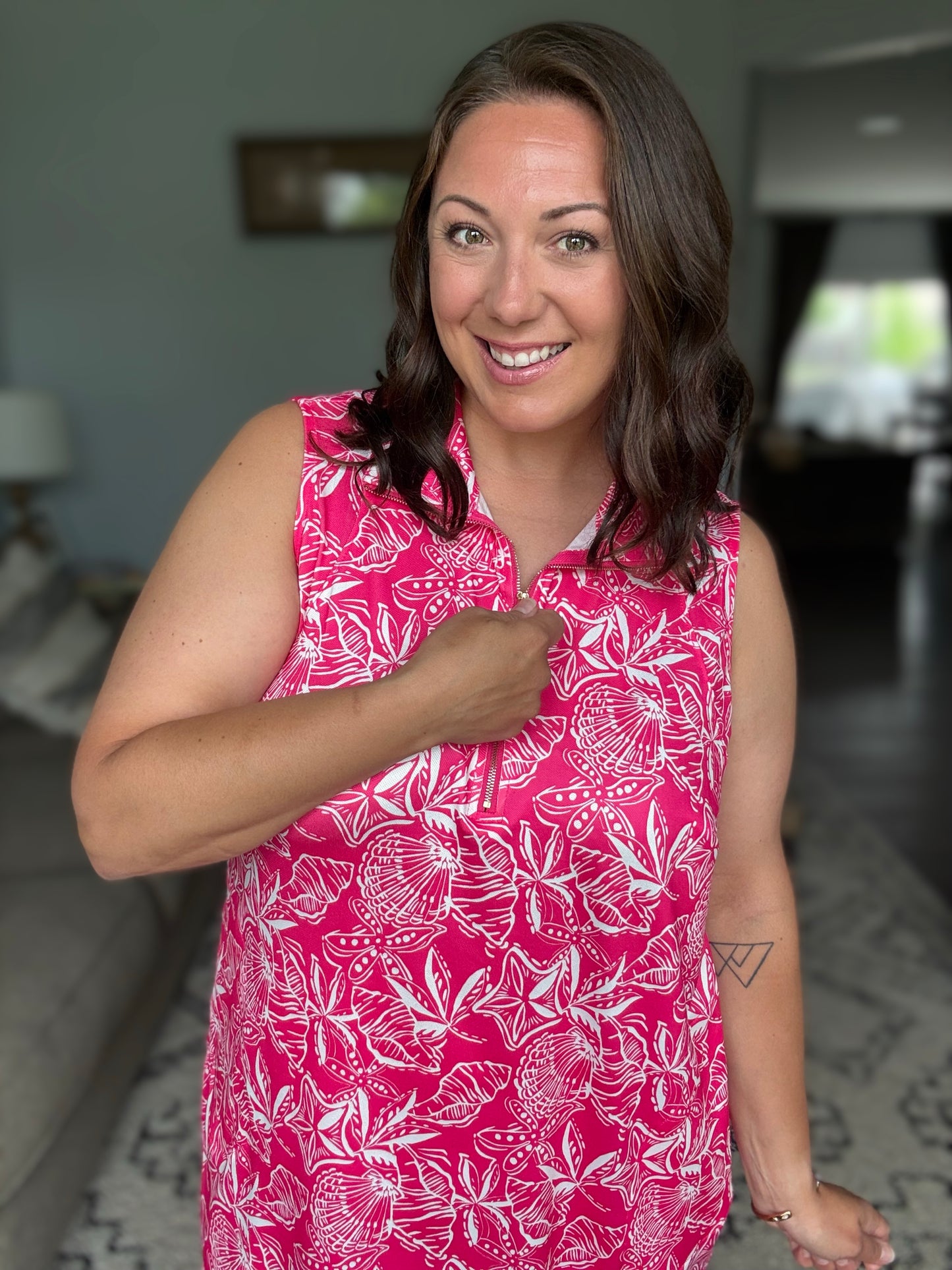 Harbour Quarter Zip Dress in Coastal Pink