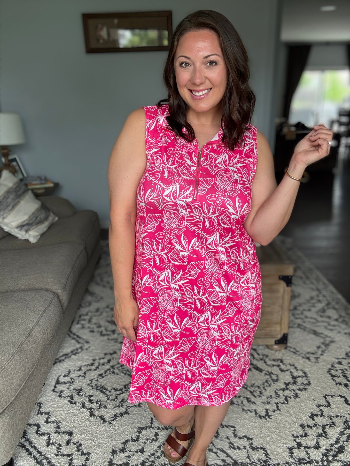 Harbour Quarter Zip Dress in Coastal Pink