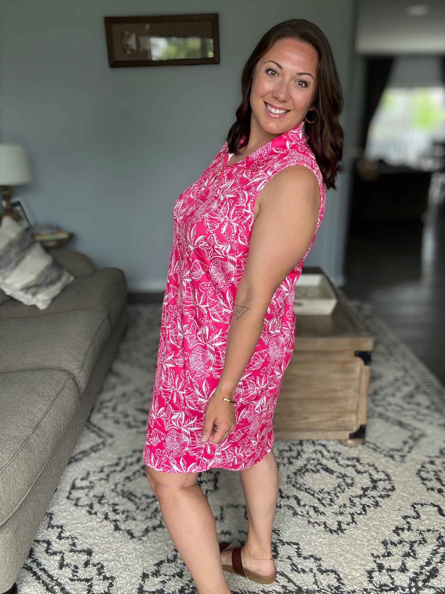 Harbour Quarter Zip Dress in Coastal Pink