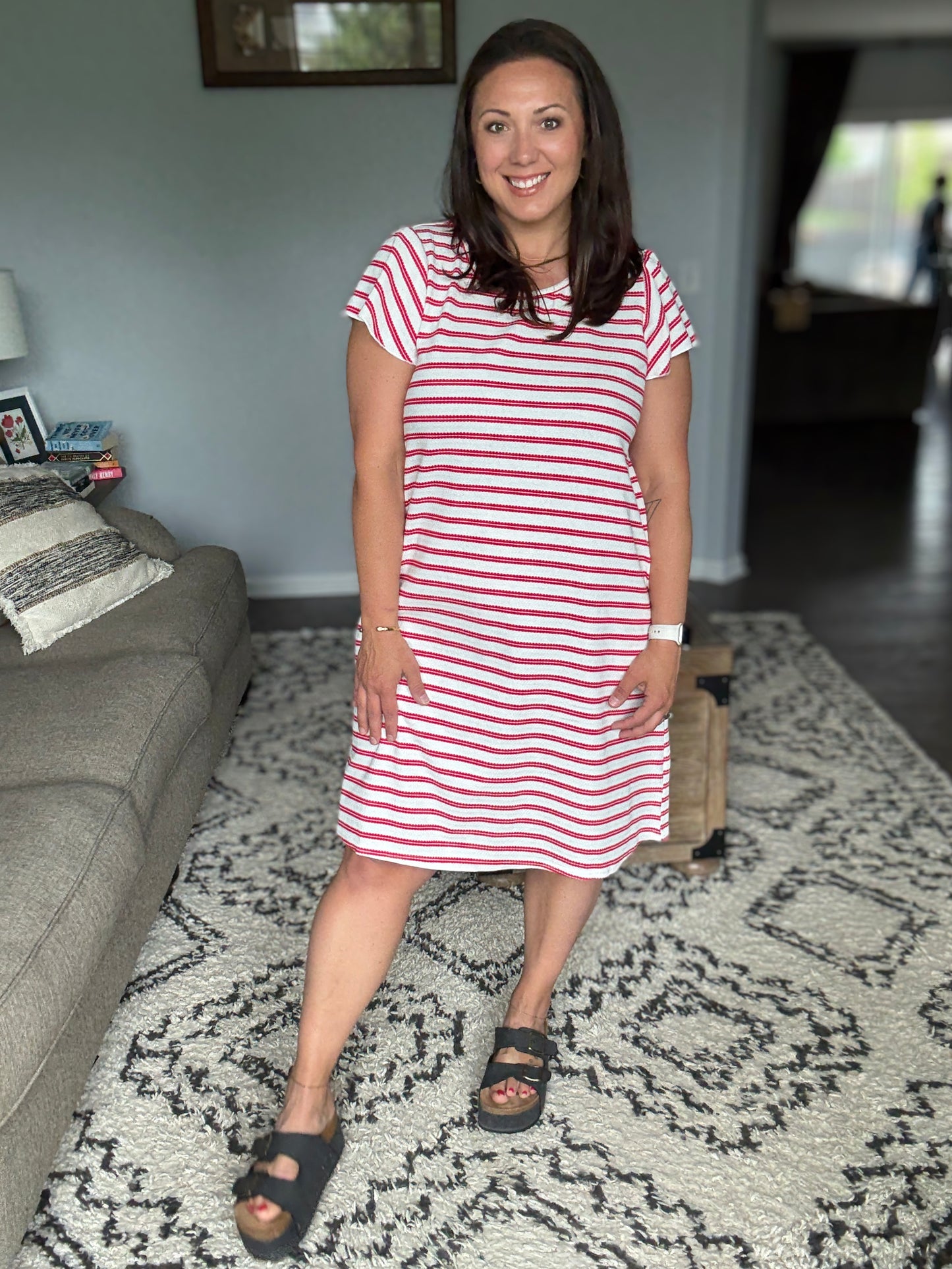 Sunny Stripes Casual Flutter Sleeve Dress