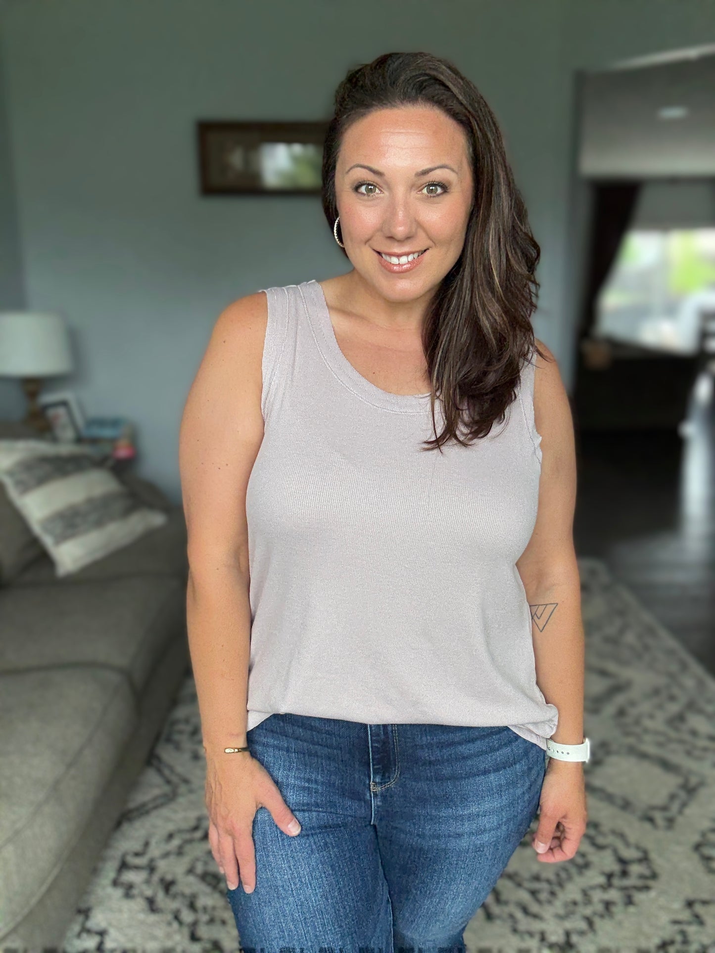 Mellow Muse Relaxed Knit Tank in Pearl Grey