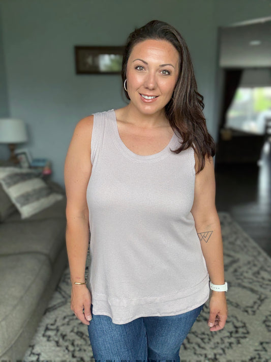 Mellow Muse Relaxed Knit Tank in Pearl Grey