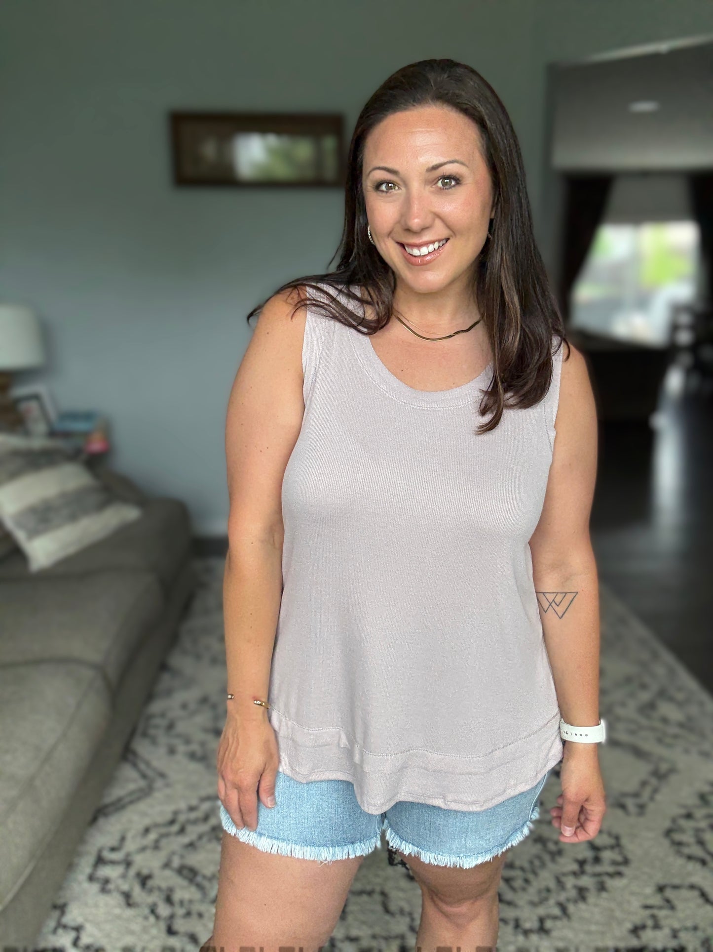 Mellow Muse Relaxed Knit Tank in Pearl Grey