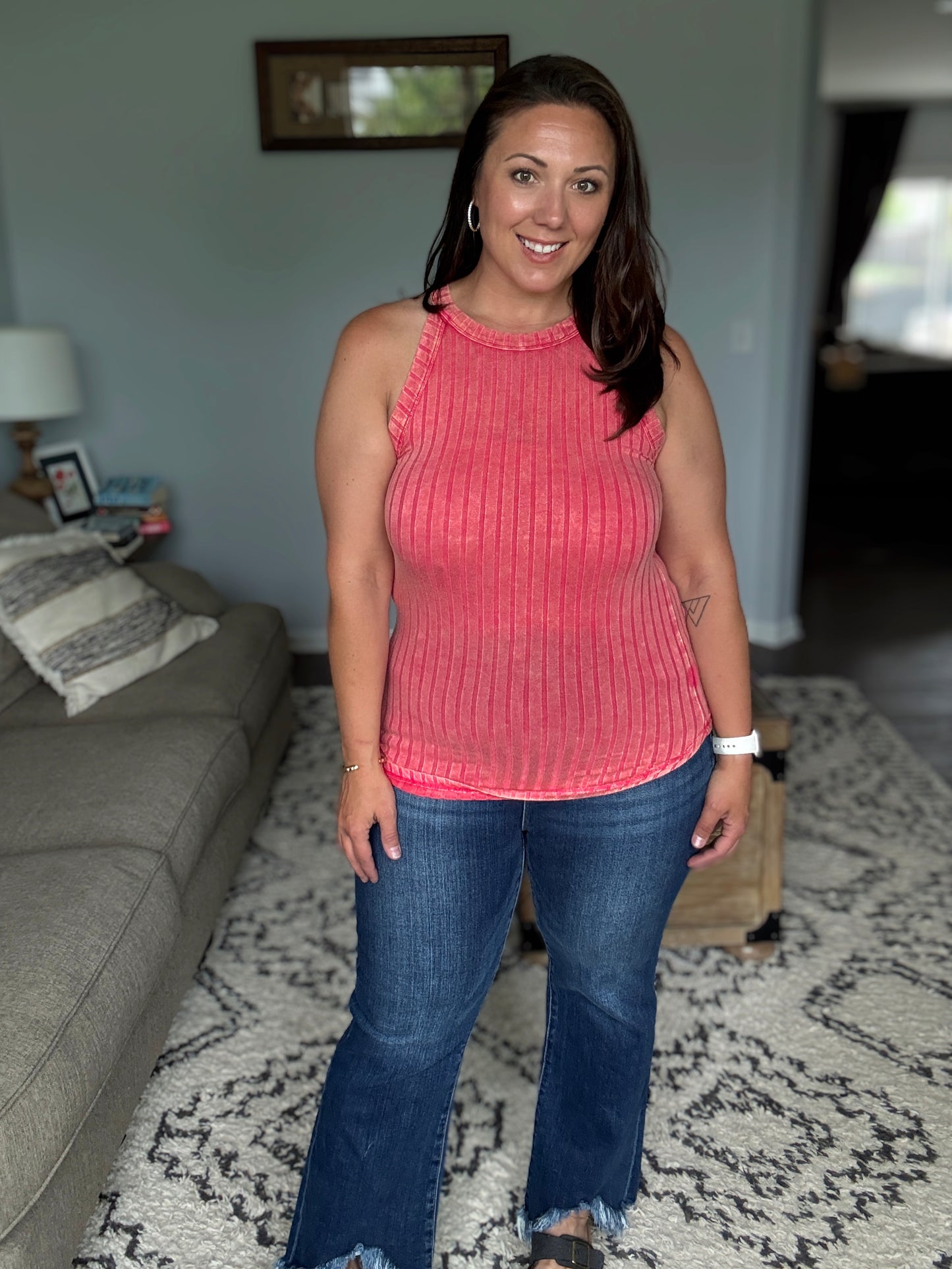 Offbeat Essential Mineral Washed Tank in Viva Magenta