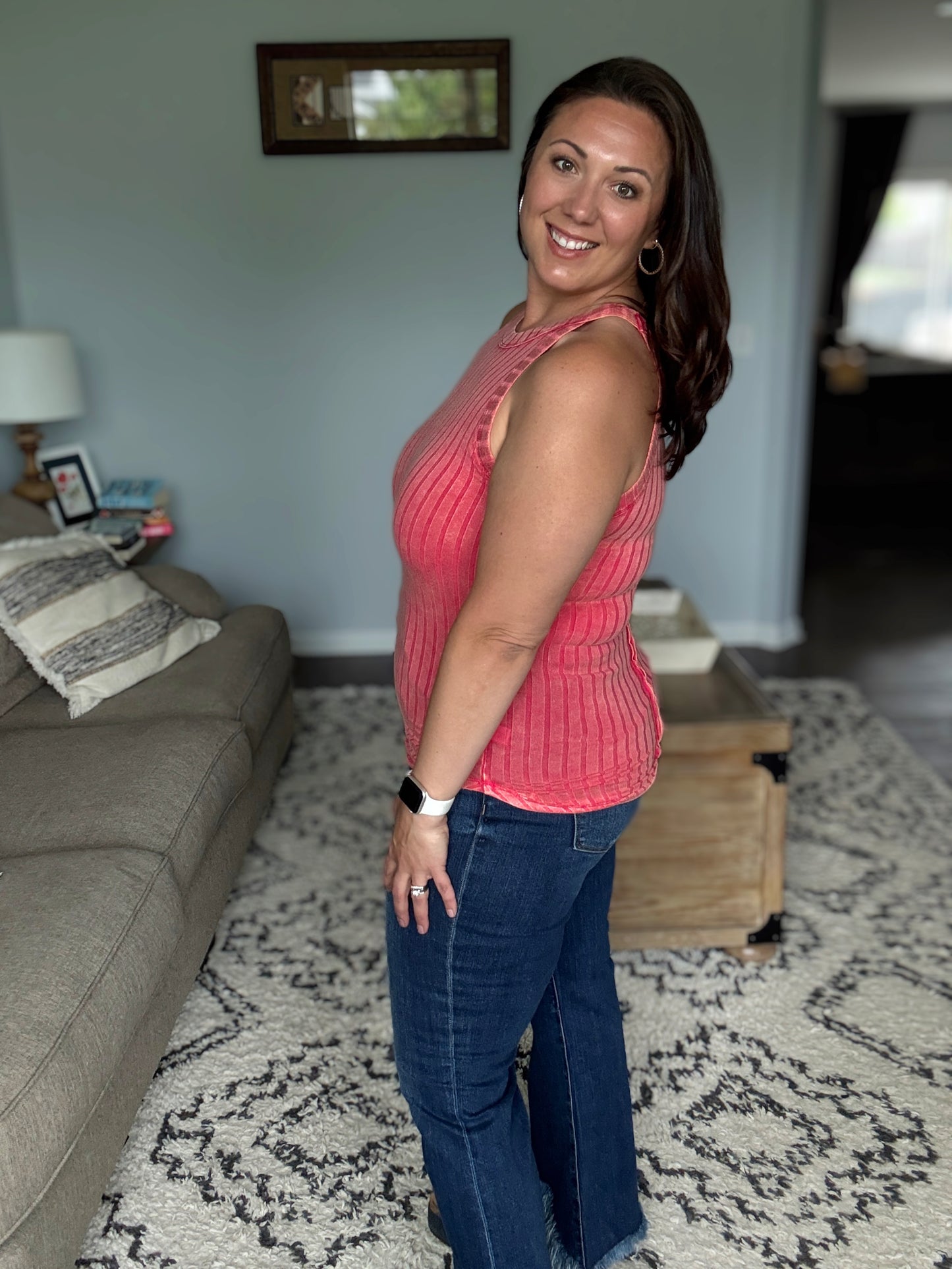 Offbeat Essential Mineral Washed Tank in Viva Magenta