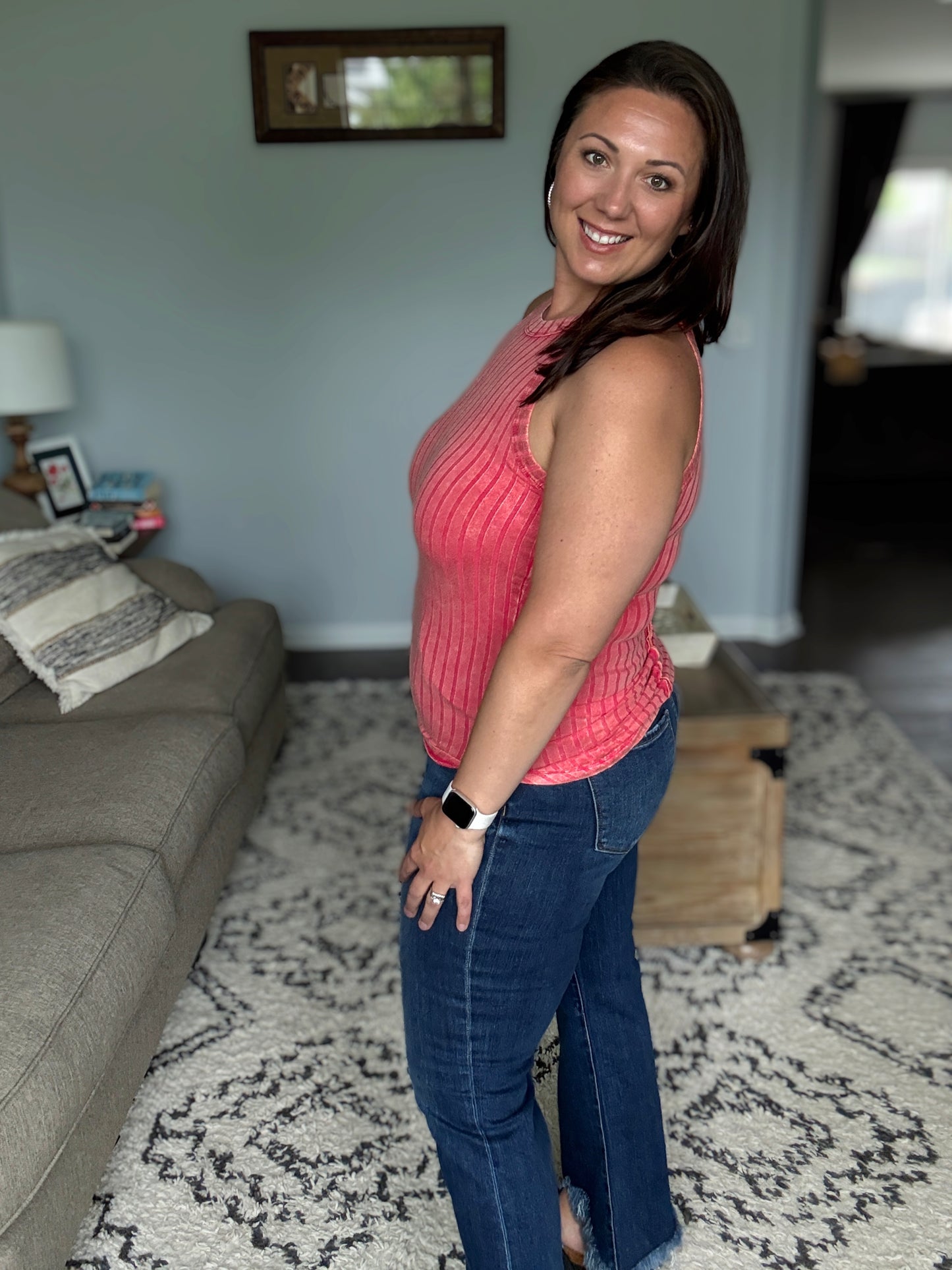 Offbeat Essential Mineral Washed Tank in Viva Magenta