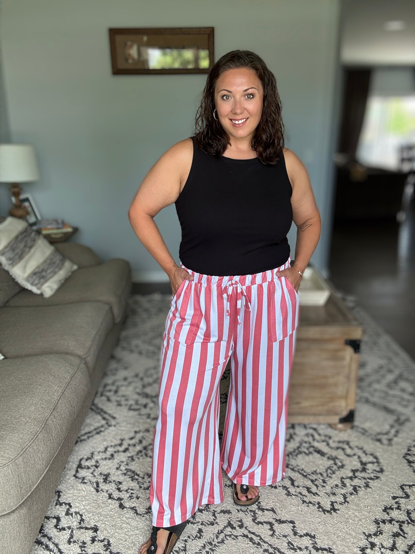 Take Your Time High Waisted Wide Leg Striped Bottoms