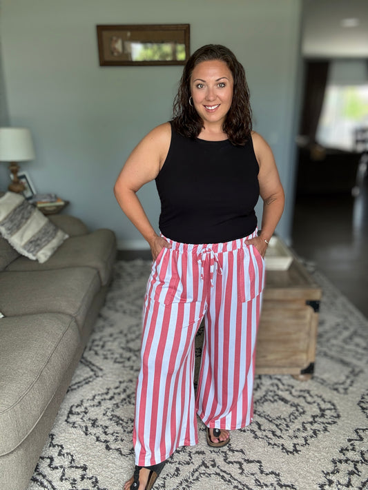 Take Your Time High Waisted Wide Leg Striped Bottoms