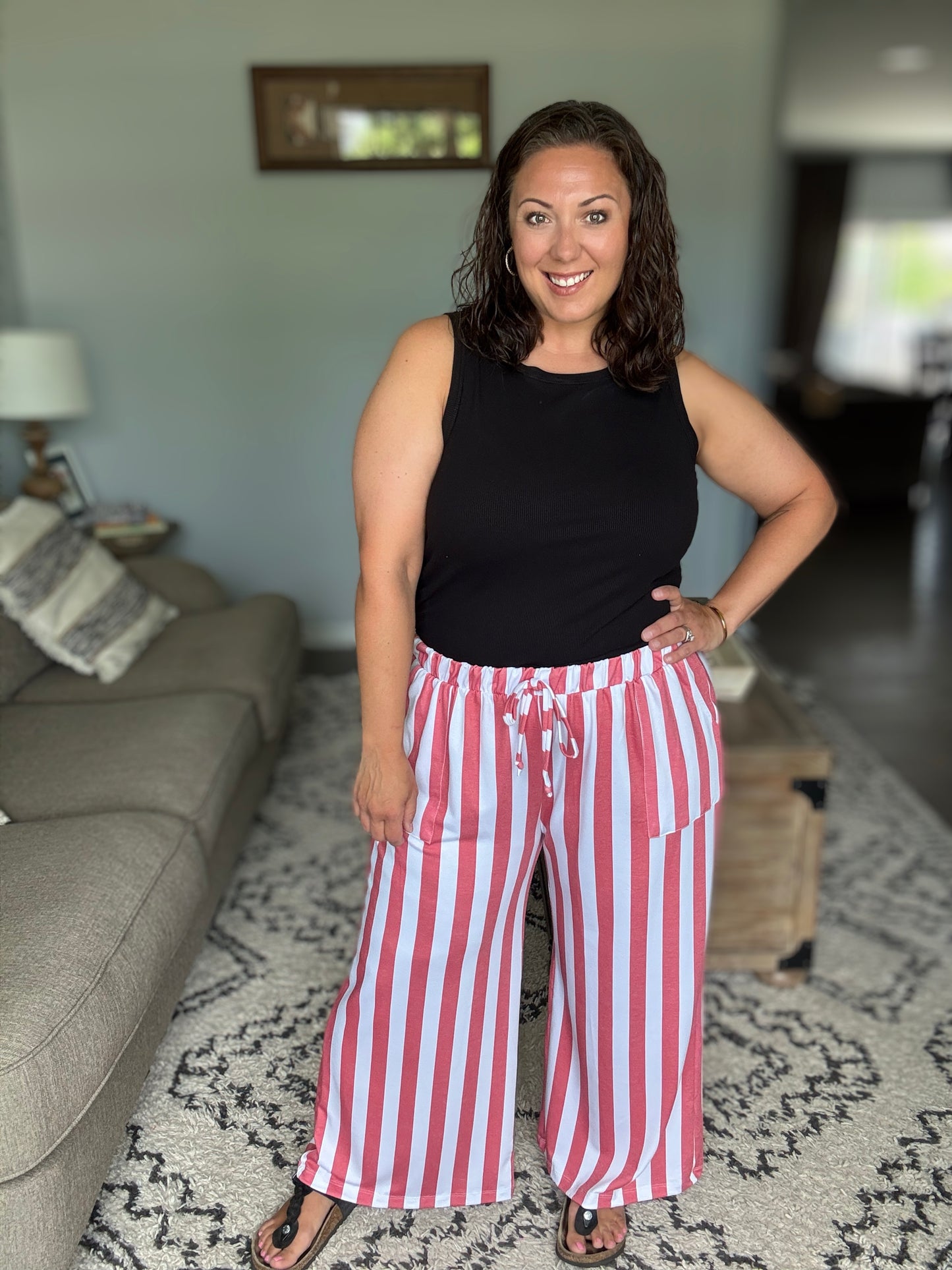 Take Your Time High Waisted Wide Leg Striped Bottoms