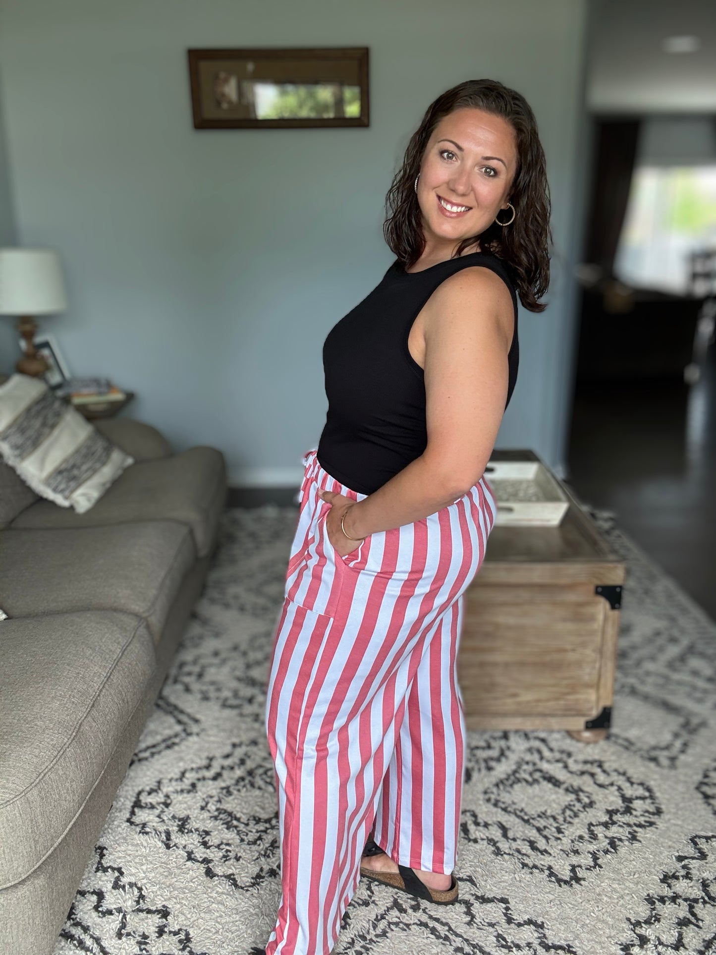 Take Your Time High Waisted Wide Leg Striped Bottoms
