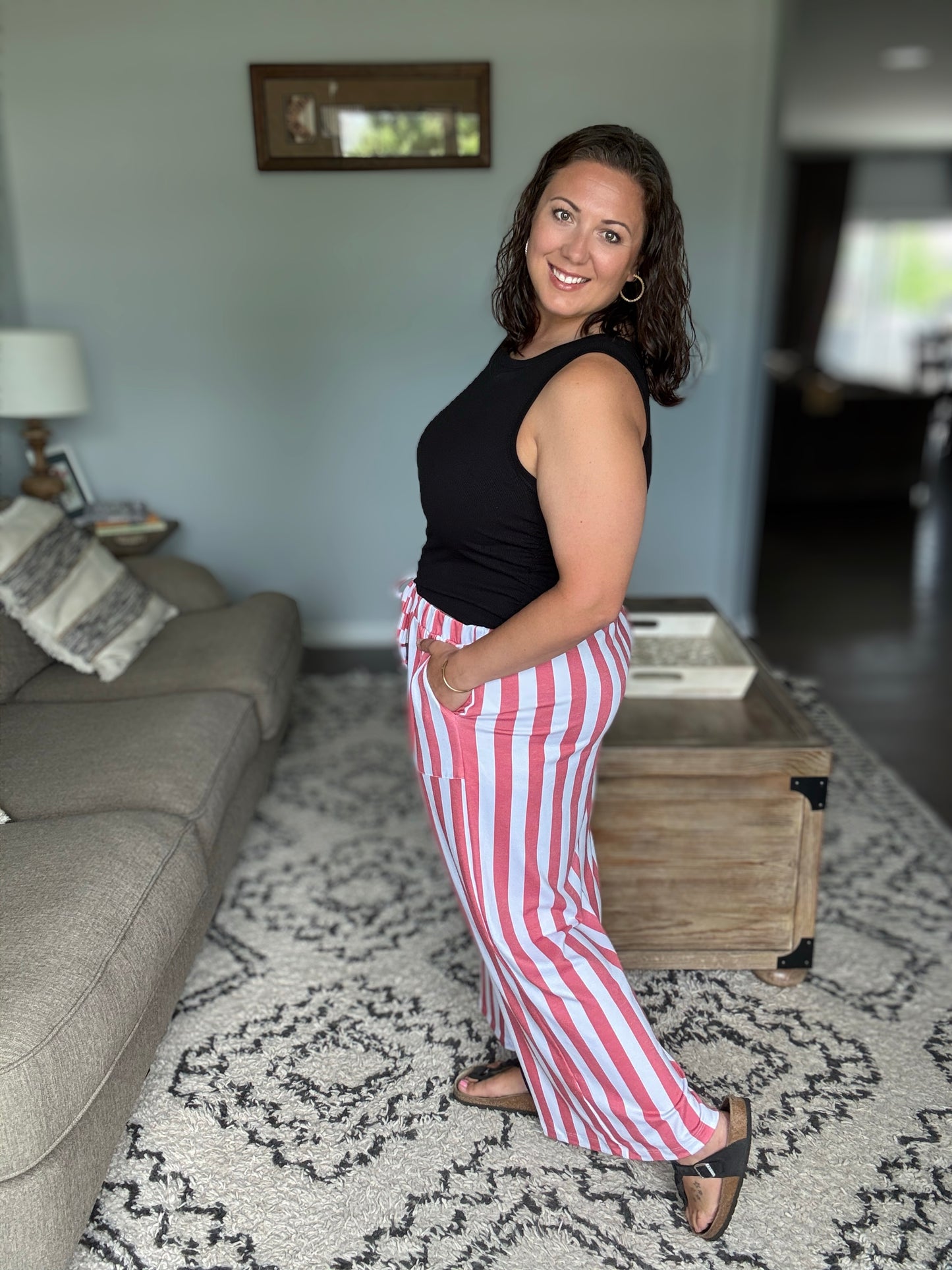 Take Your Time High Waisted Wide Leg Striped Bottoms