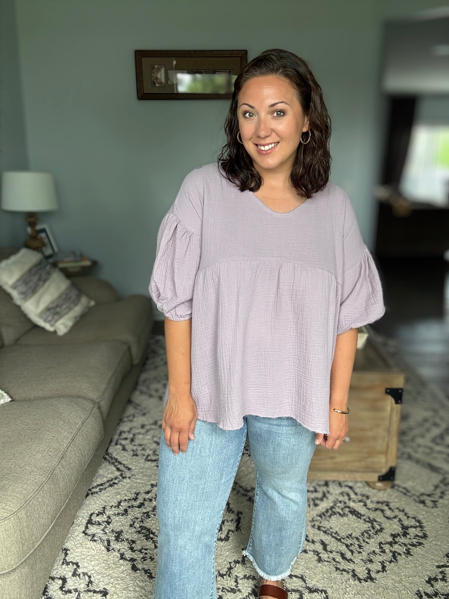 Pleasantly Perfect Bubble Sleeve Peasant Blouse