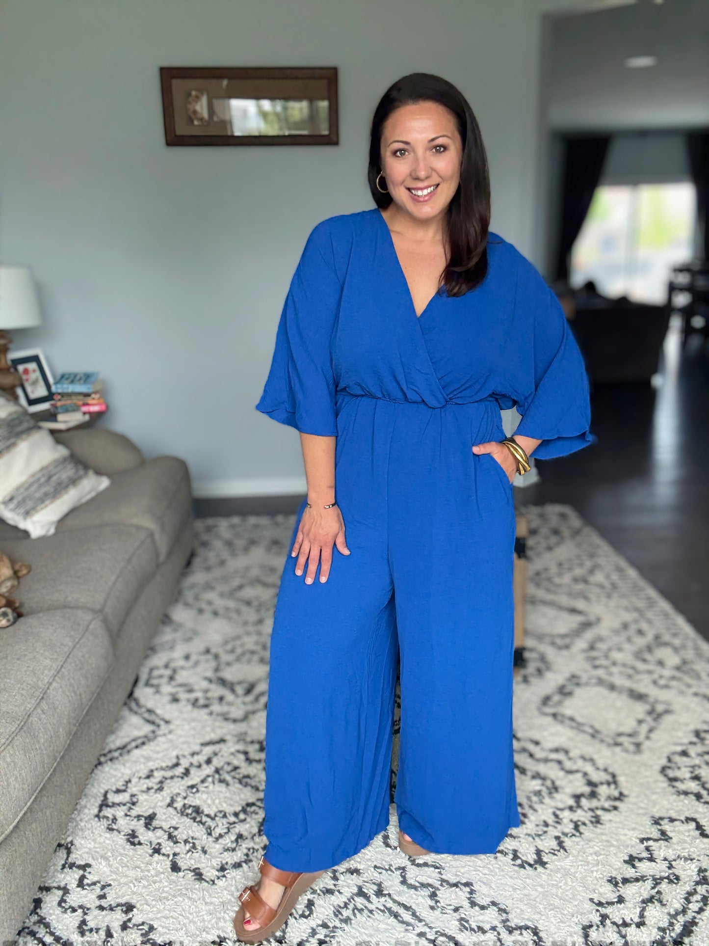 Double Take Surplice Wide Leg Jumpsuit with Pockets in 4 Colors