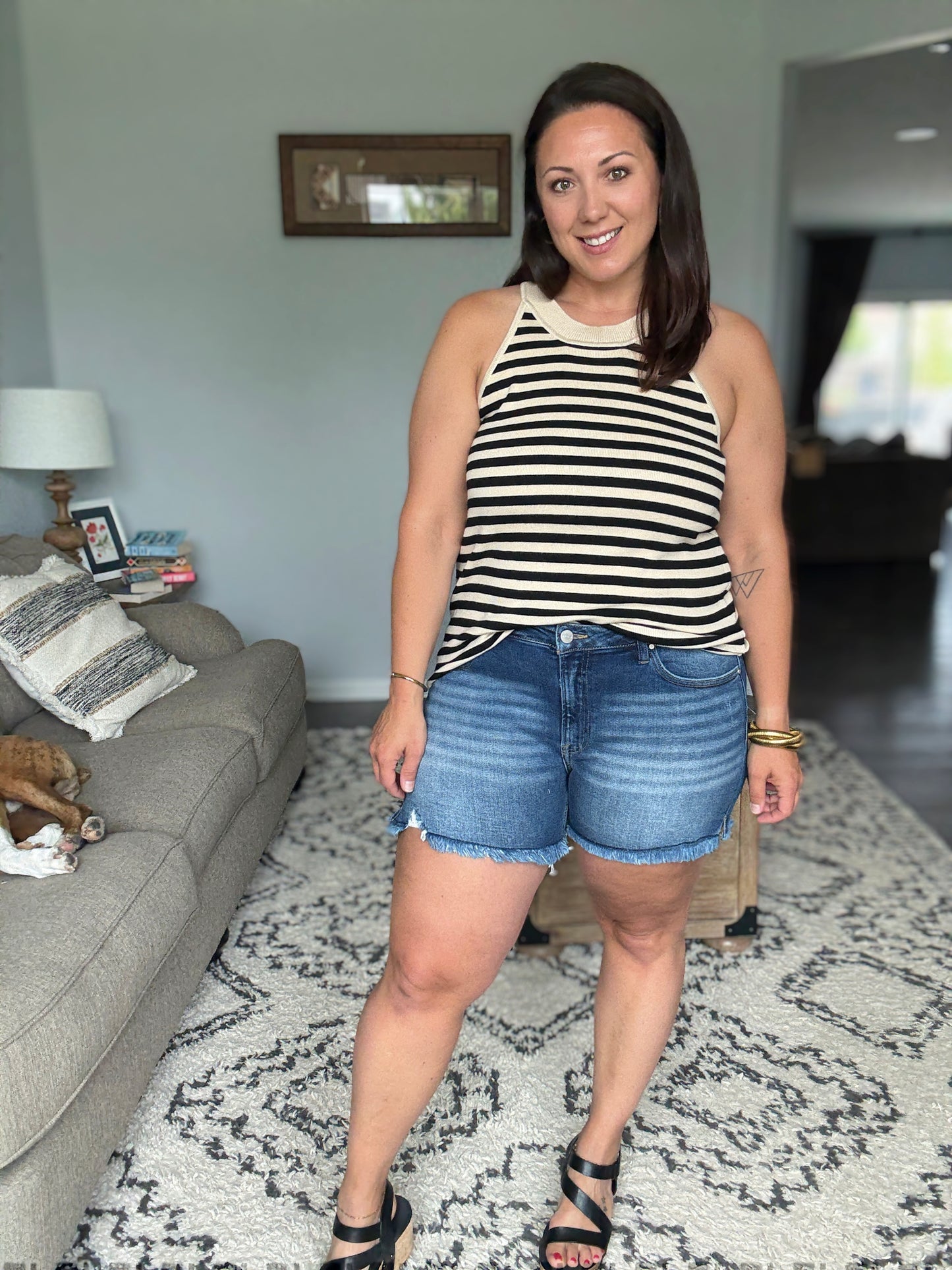 RISEN She Hit the Floor Low Rise Frayed Hem Denim Shorts  in Dark Wash