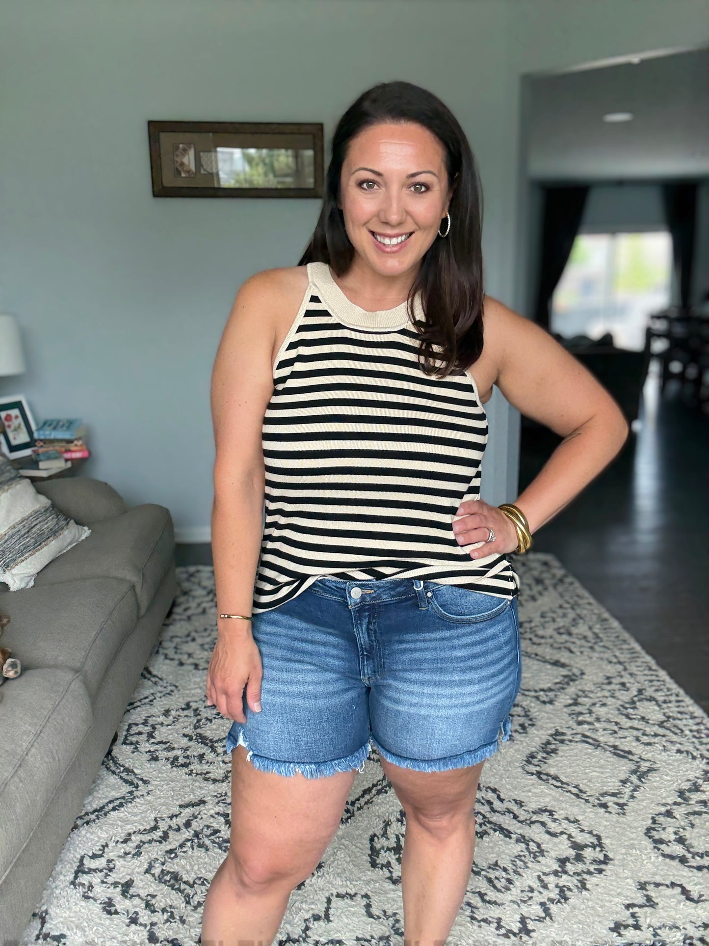 RISEN She Hit the Floor Low Rise Frayed Hem Denim Shorts  in Dark Wash