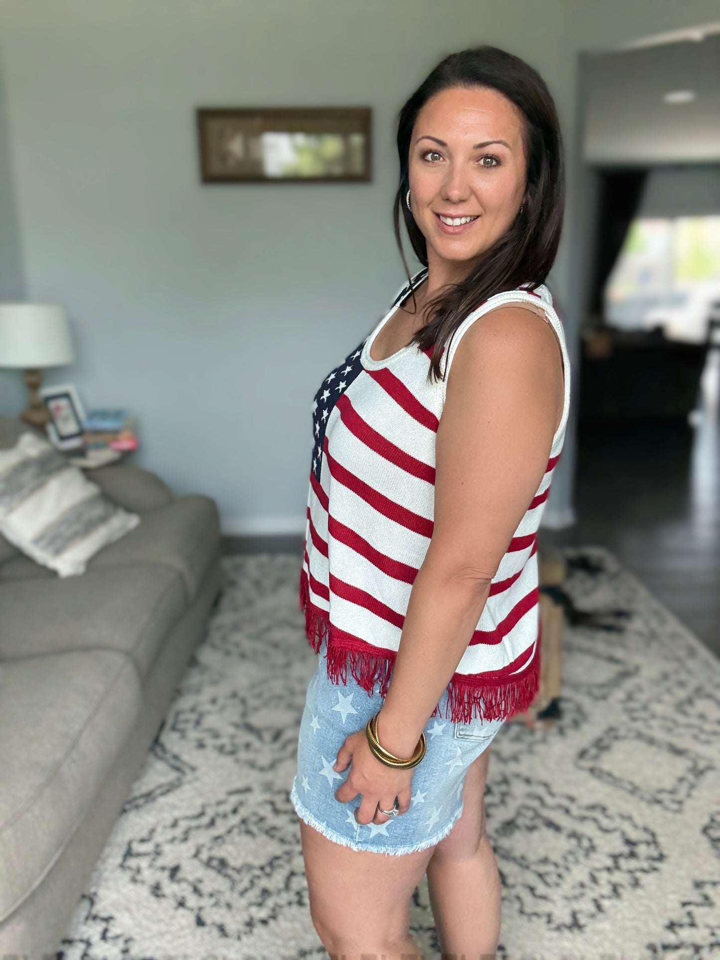 Jade By Jane American Flag Fringe Tank Top
