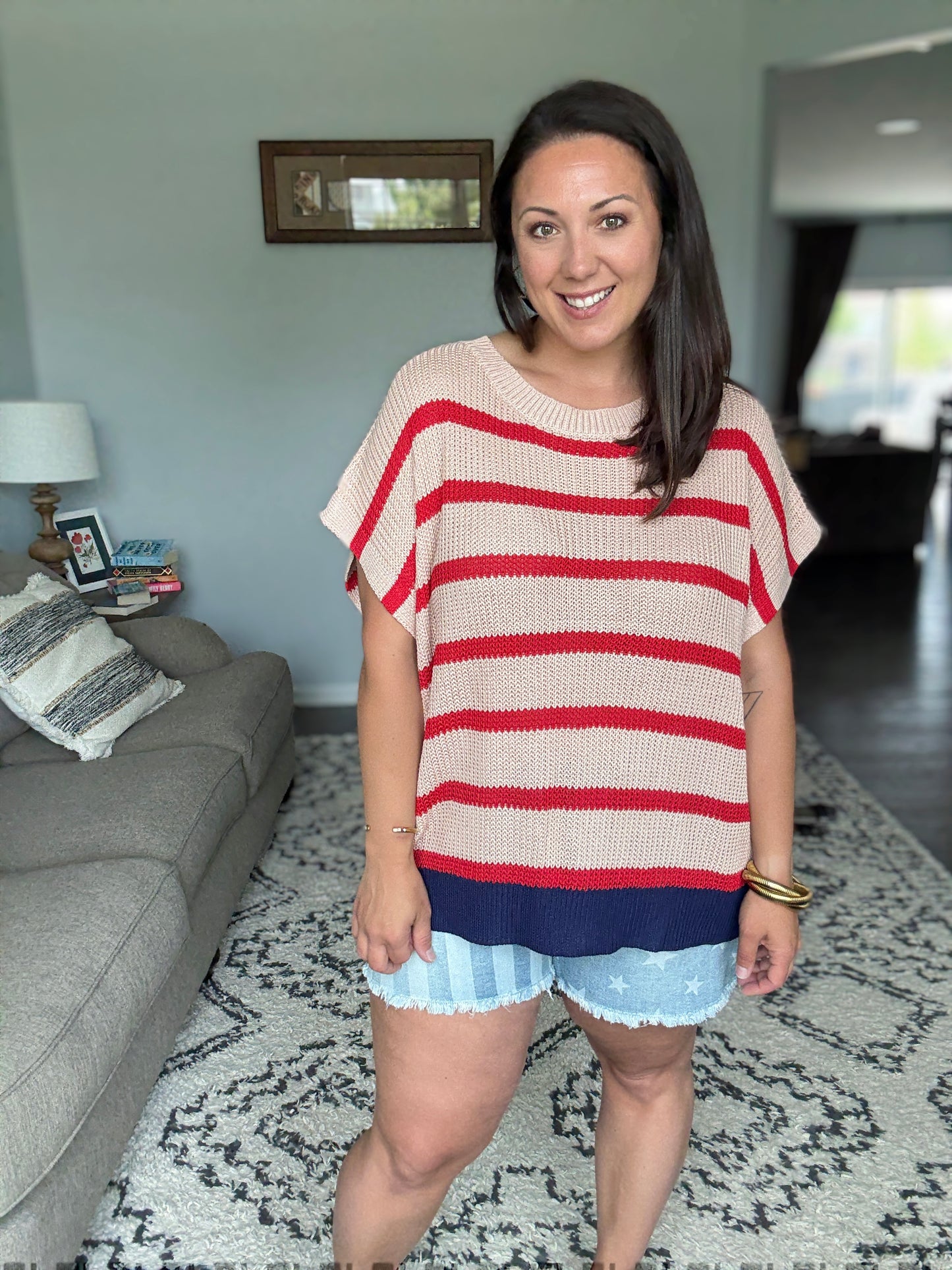 BiBi Fourth Of July Stripe Drop Shoulder Sweater