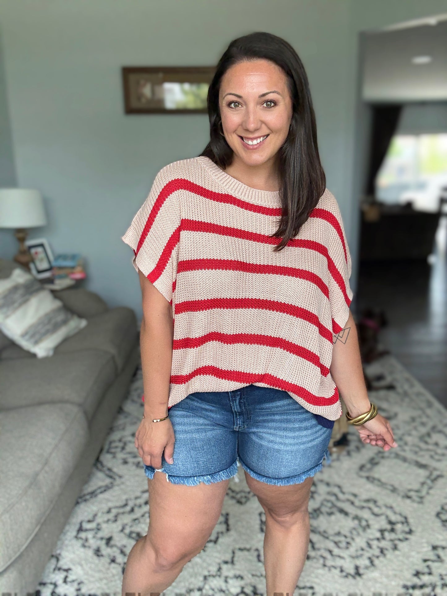 BiBi Fourth Of July Stripe Drop Shoulder Sweater