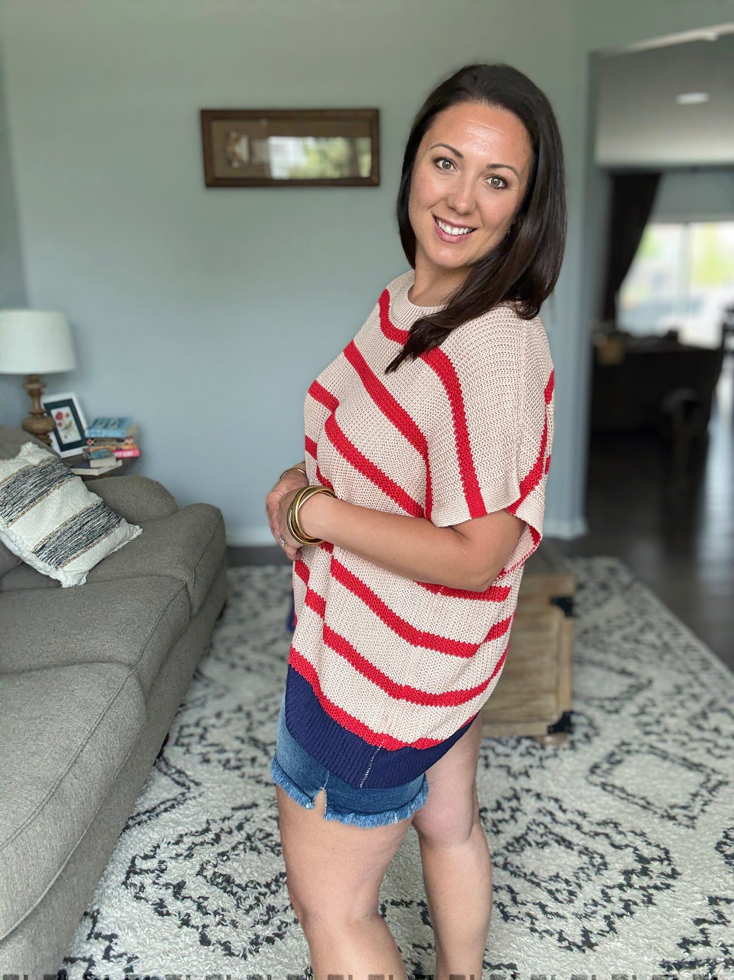 BiBi Fourth Of July Stripe Drop Shoulder Sweater