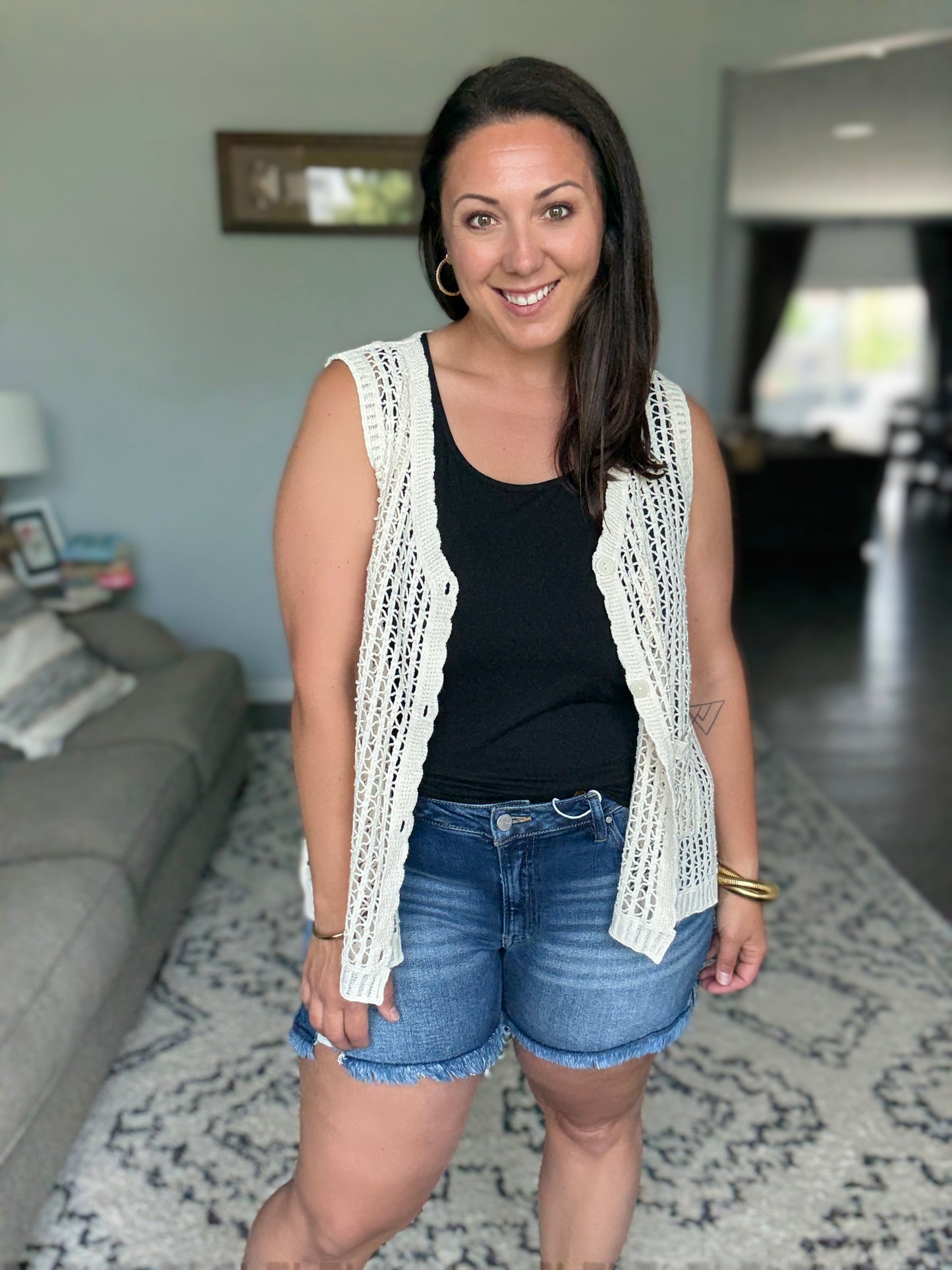 RISEN She Hit the Floor Low Rise Frayed Hem Denim Shorts  in Dark Wash