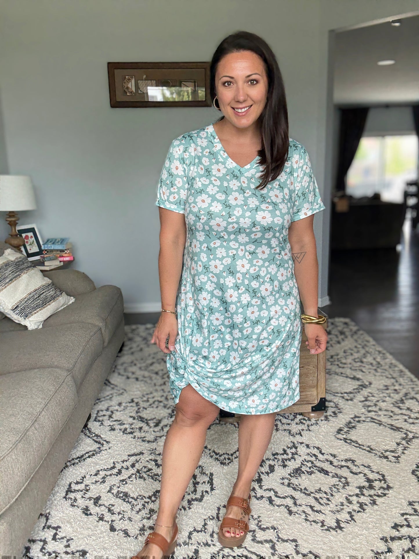 IN STOCK Knot Dress - Green Floral