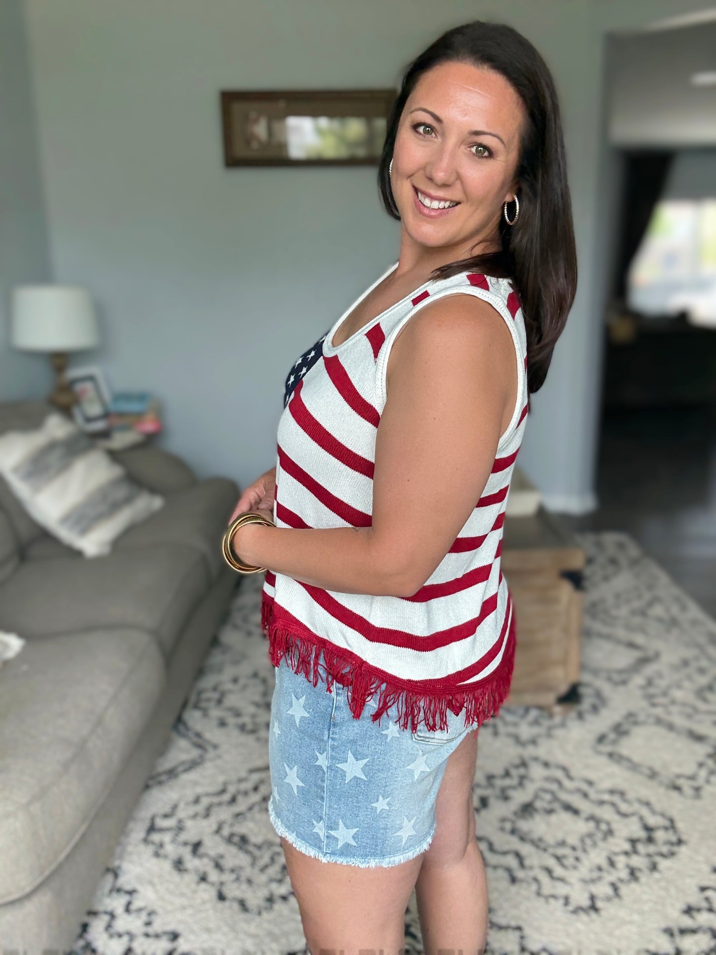 Jade By Jane American Flag Fringe Tank Top