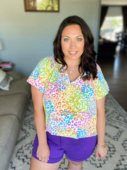 A Little Wild V-Neck Top in Multi