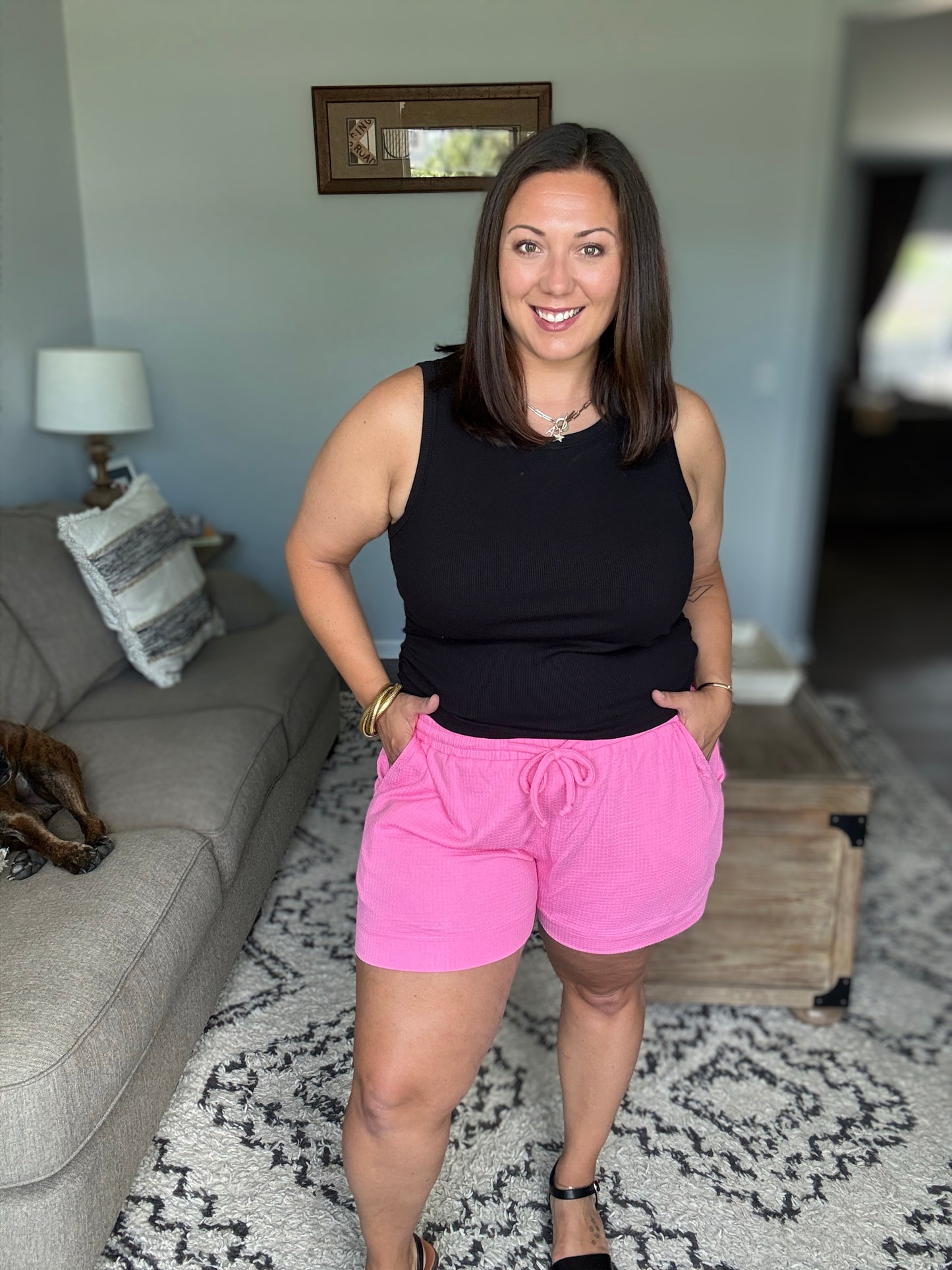 Michelle Mae Weslie Waffle Shorts - Pink