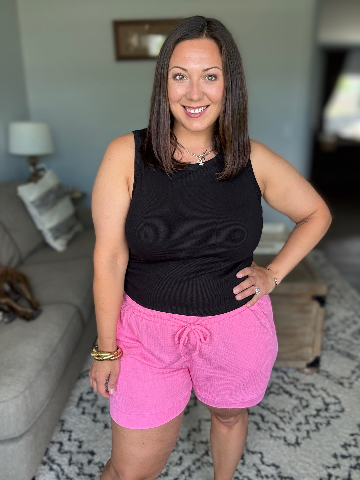 Michelle Mae Weslie Waffle Shorts - Pink