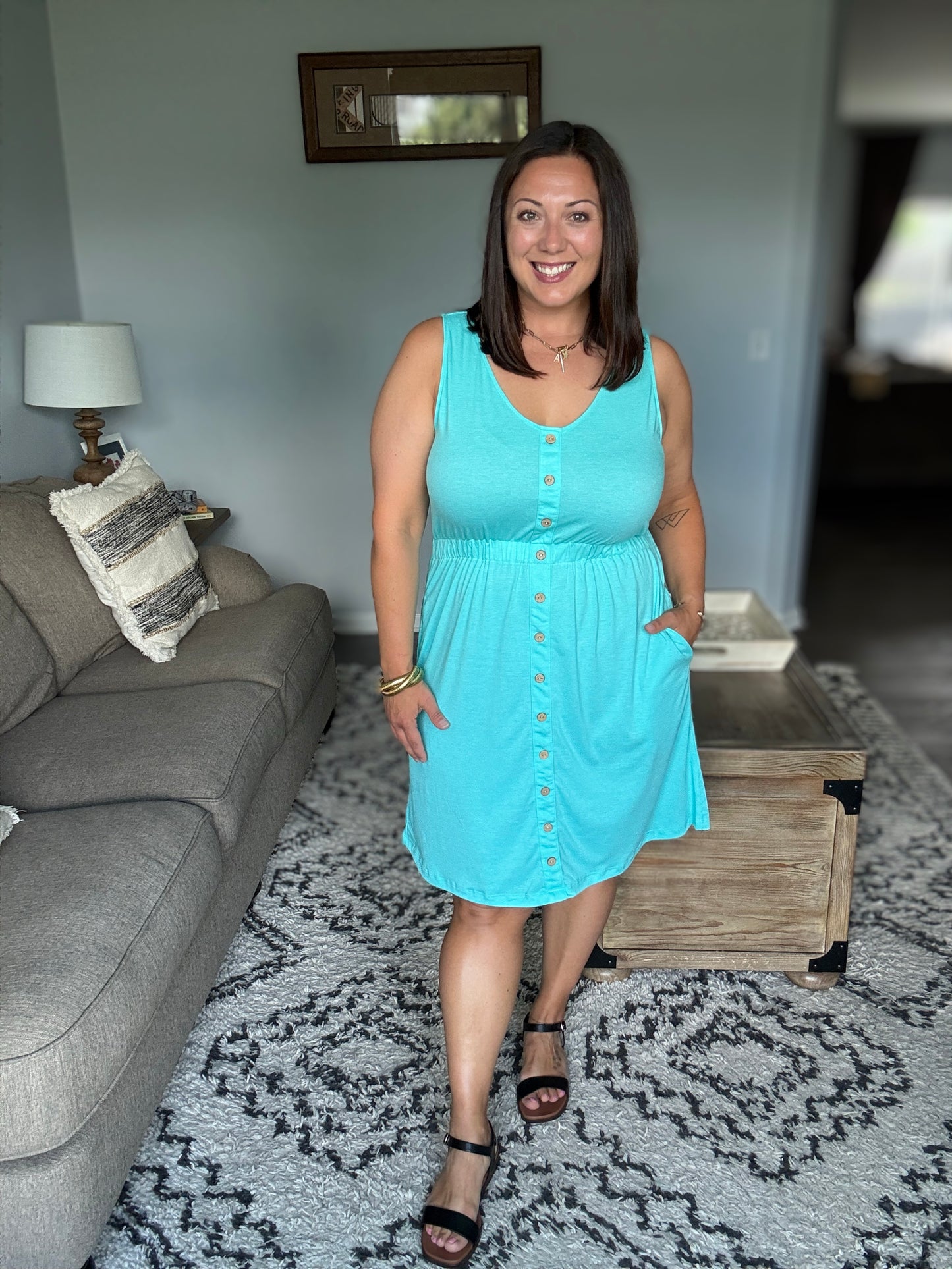 Michelle Mae Beverly Button Dress - Aqua