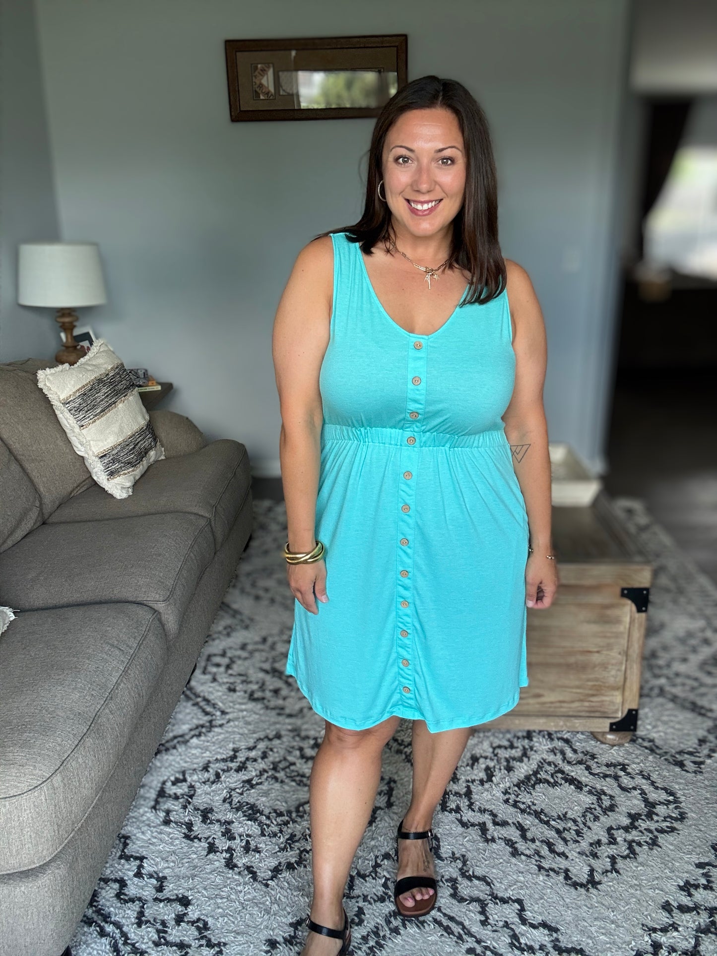 Michelle Mae Beverly Button Dress - Aqua