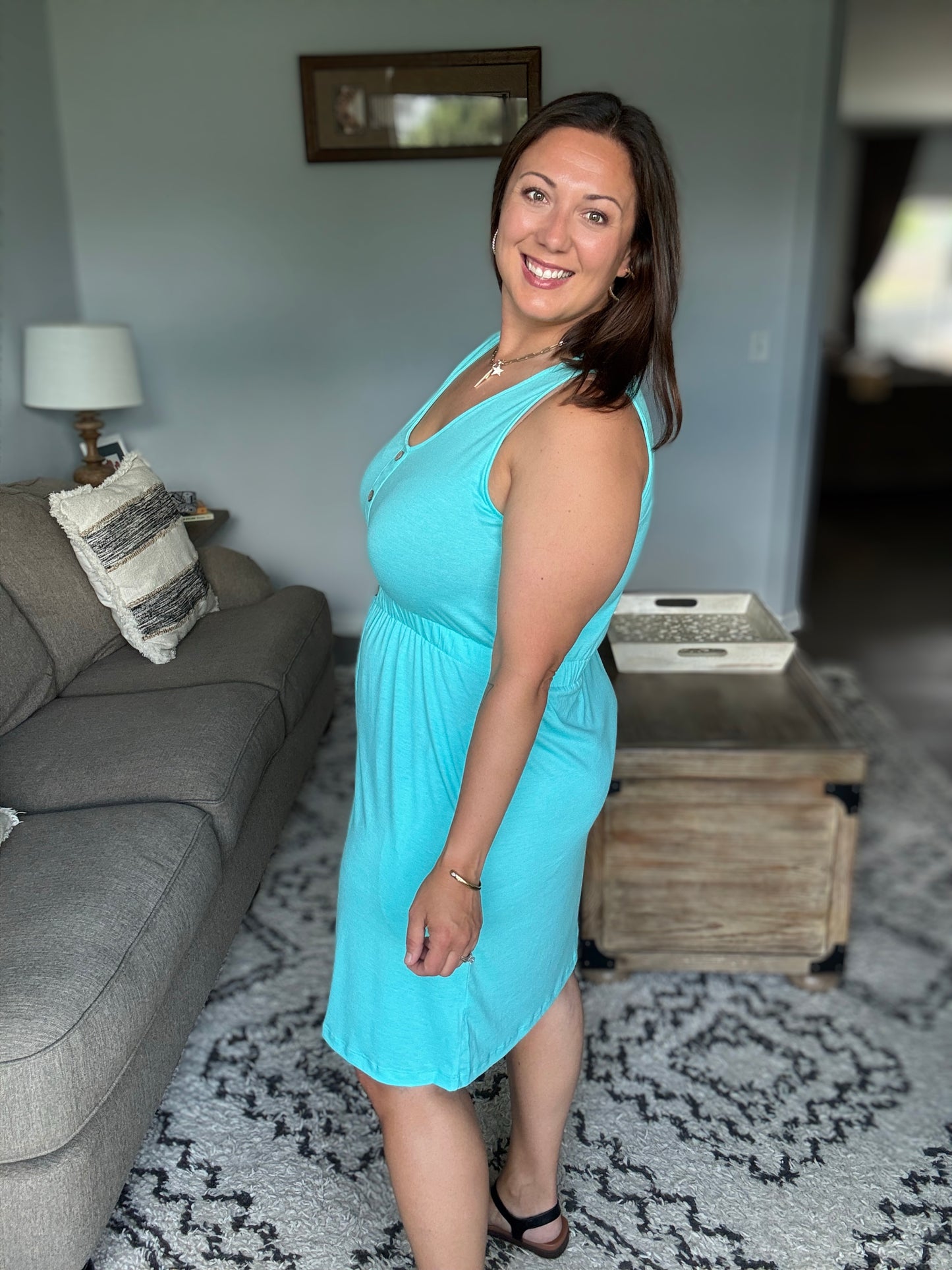 Michelle Mae Beverly Button Dress - Aqua